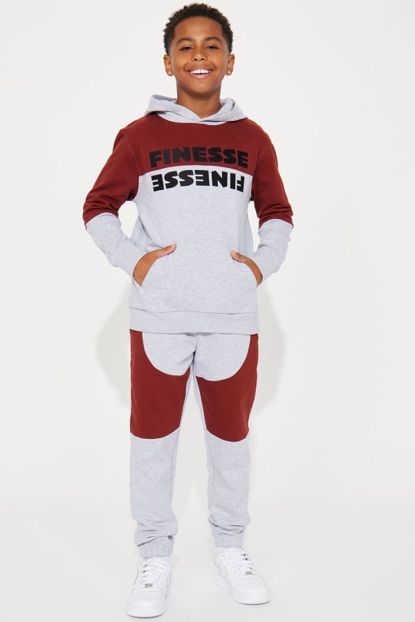 Mini Finesse At It's Finest Fleece Jogger Set - Burgundy