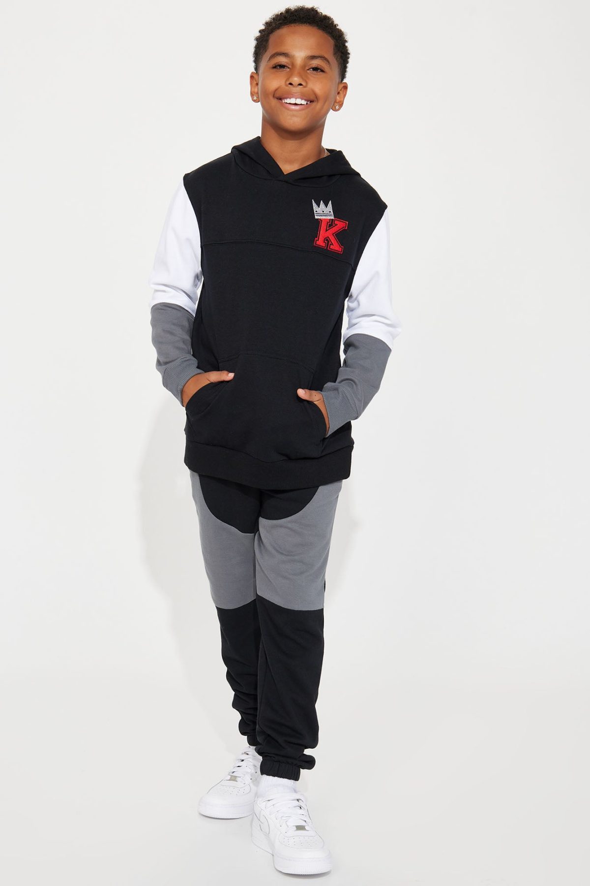 Mini King Of The Block Fleece Jogger Set - Black/Grey