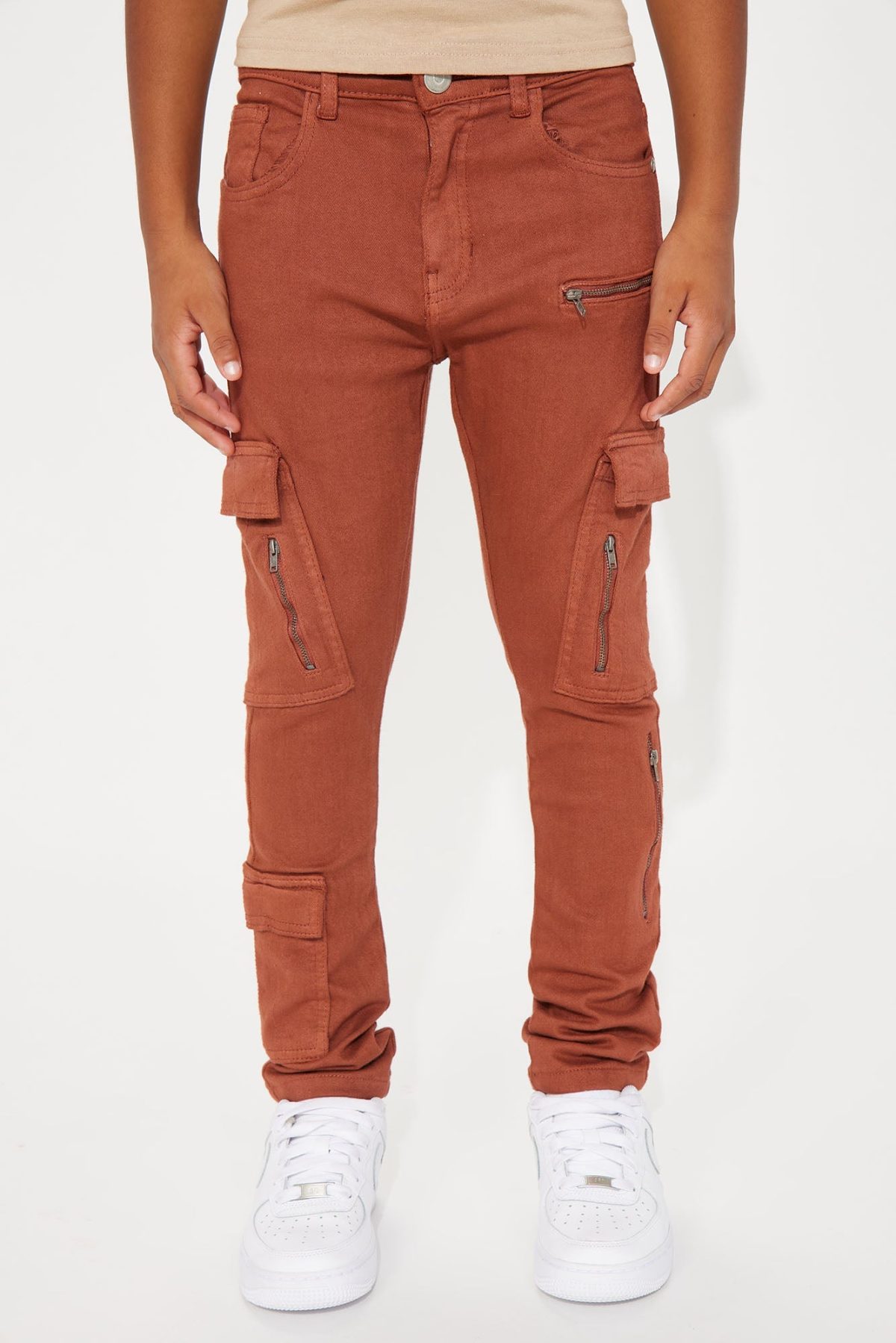 Mini Tactical Skinny Cargo Denim Jean - Chocolate